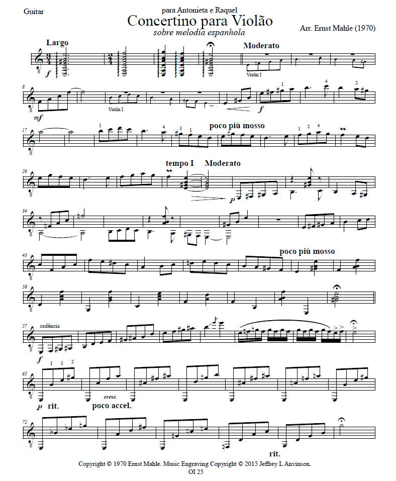 Guitar Part from Concertino for Guitar on a Spanish Melody (1970) for Guitar and Orchestra, by Ernst Mahle